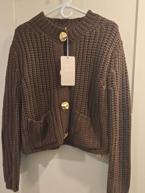 Love Tree Chunky Knit Brown Button-Front Cardigan - SIZE LARGE